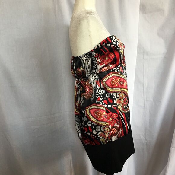 MOA MOA Womens Large Red Black Stretch Ruffled Empire Waist Sleeveless Dress - Picture 2 of 12